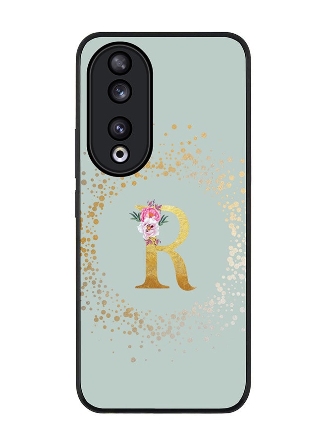 Stylizedd Rugged Black edge case for Honor 90 5G, Slim fit Flexible Thin Cover - Custom Monogram Initial Letter Floral Pattern Alphabet - R  (Light Grey ) - Image 1