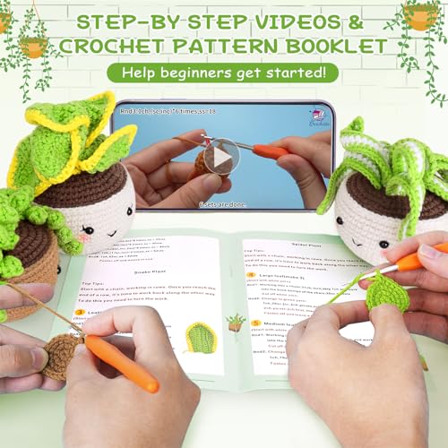 Crochetta Crochet Kit for Beginners, Crochet Starter Kits for Adults with Step-by-Step Video Tutorials, Learn to Crochet Kit Kids, Knitting Craft Supplies, Crochet Plants Indoor Home Decor(40%+ Yarn) - Image 4