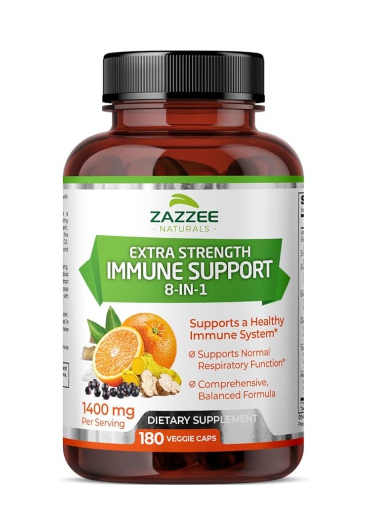 Zazzee Naturals Extra Strength Immune Support 8 in 1 1400mg 180 Veggie Caps - Image 1