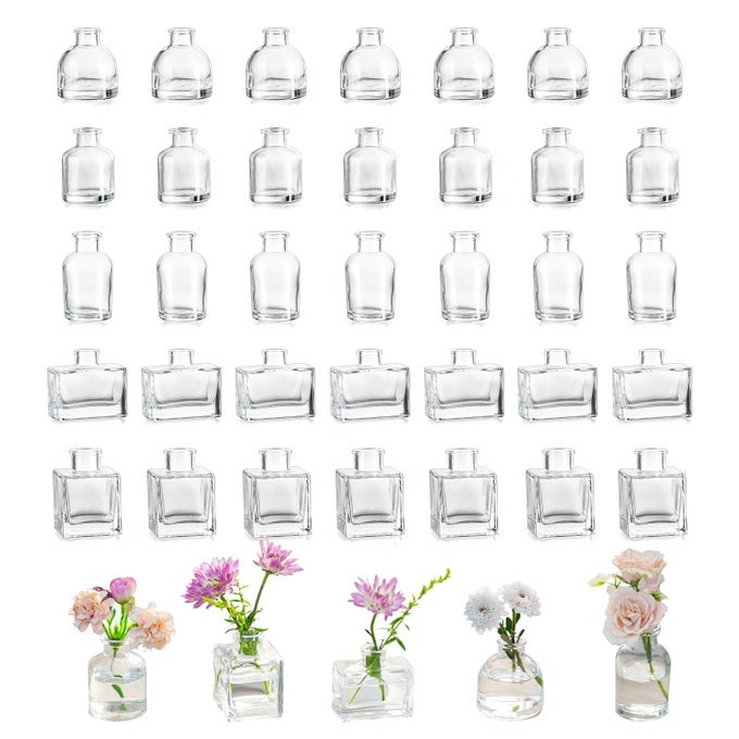 SMALL GLASS BUD VASES FOR CENTERPIECES 40PCS CLEAR STURDY CUTE FLOWER VASES BULK MINI BOTTLE VASE FOR WEDDING HOME DECOR BIRTHDAY PARTY EVENTS MOTHERS DAY BRIDAL SHOWER GIFTS TABLE DECOR