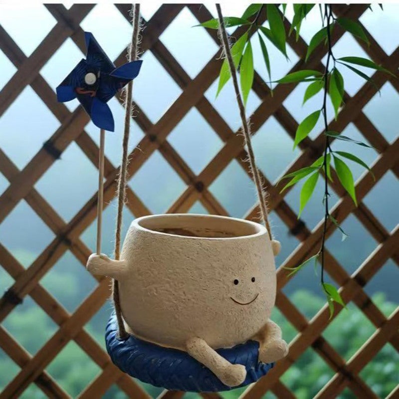 Hanging Succulent Planter with Cheerful Smiley Face Decorative Windmill Design - Playful Garden Ornament Hanging Planter for Outdoor Balcony Decor - Image 4