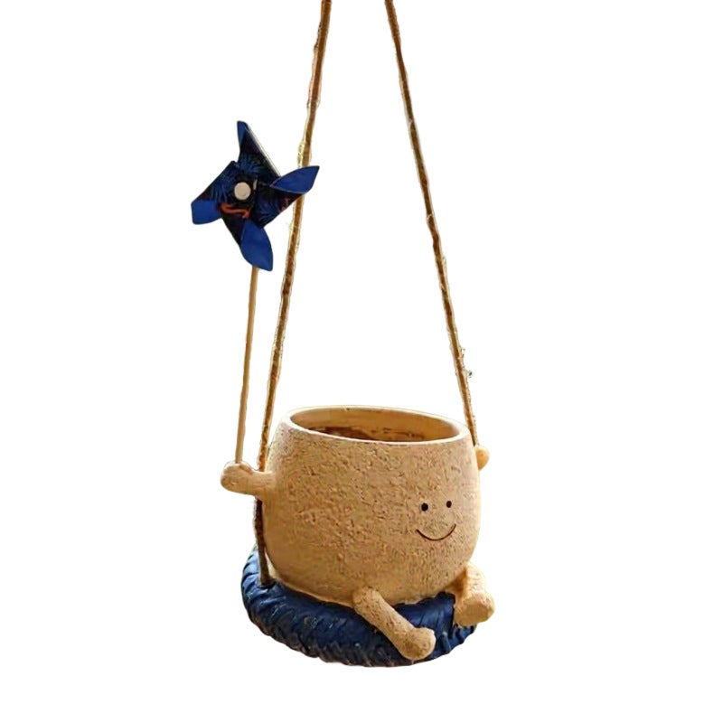 Hanging Succulent Planter with Cheerful Smiley Face Decorative Windmill Design - Playful Garden Ornament Hanging Planter for Outdoor Balcony Decor - Image 1