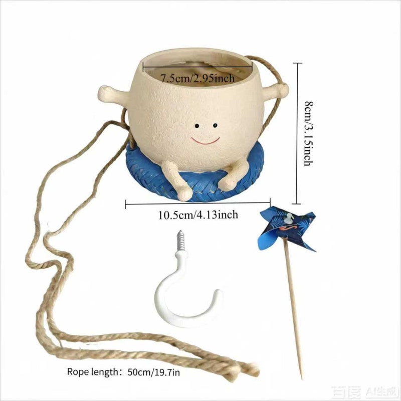 Hanging Succulent Planter with Cheerful Smiley Face Decorative Windmill Design - Playful Garden Ornament Hanging Planter for Outdoor Balcony Decor - Image 3