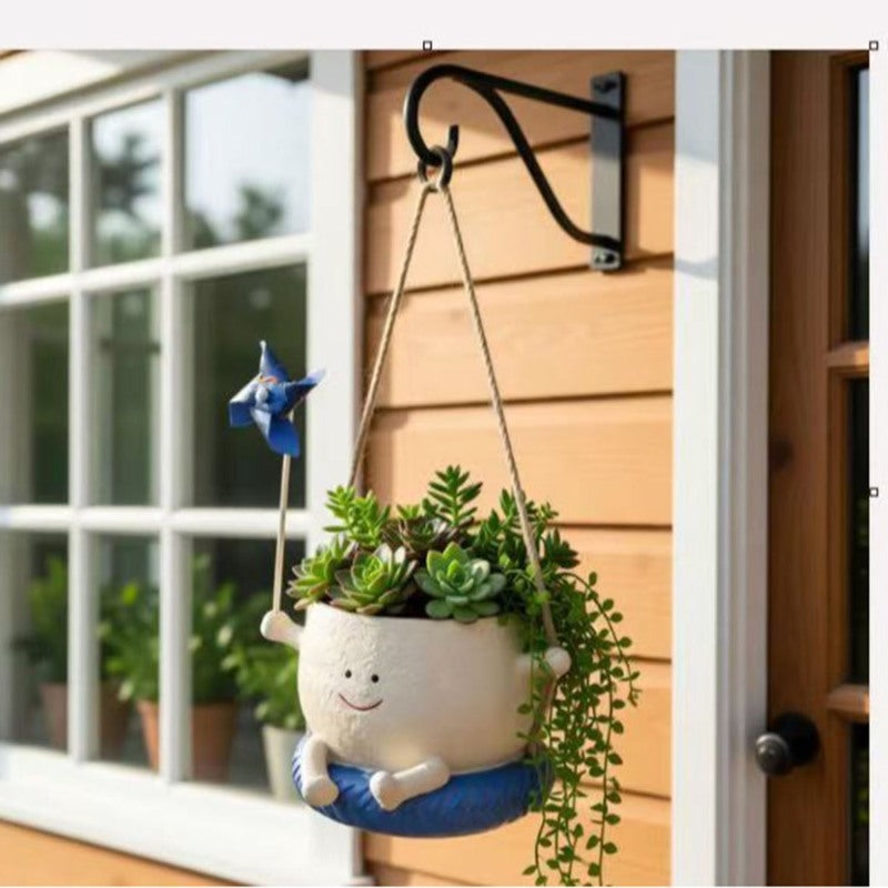 Hanging Succulent Planter with Cheerful Smiley Face Decorative Windmill Design - Playful Garden Ornament Hanging Planter for Outdoor Balcony Decor - Image 5