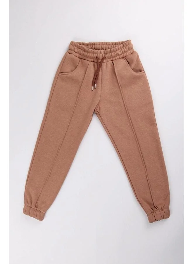 Perendi Elasticated Lined Fleece Pocket Comfortable Unisex Kids Sweatpants Brown.