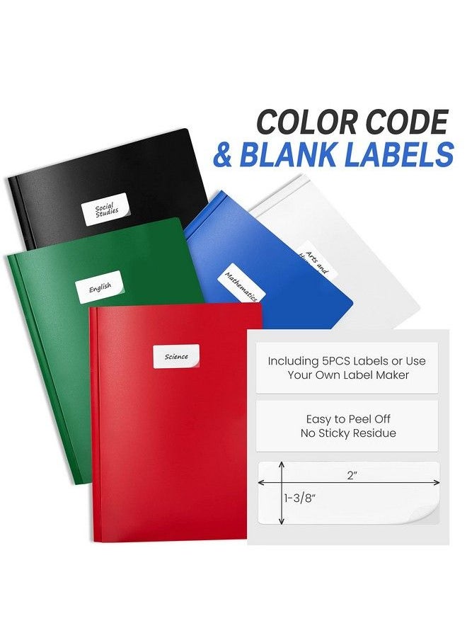 Sooez - 5 Pack 2Pocket Folder With Prongs Sooez Plastic Folders With Pockets And Prongs Including Labels Heavy Duty Letter Size Pocket Folders With Prongs Colored Prong Folders For Schoolwork & Office - Image 1