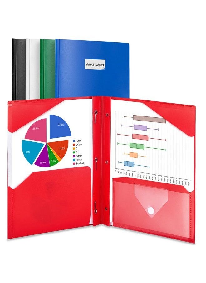 Sooez - 5 Pack 2Pocket Folder With Prongs Sooez Plastic Folders With Pockets And Prongs Including Labels Heavy Duty Letter Size Pocket Folders With Prongs Colored Prong Folders For Schoolwork & Office - Image 1