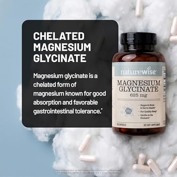 NatureWise Magnesium Glycinate 625 mg - High Absorption Chelated Magnesium Glycinate for Sleep, Relaxation, Muscle & Bones* - Gentle on Stomach, Vegan, Non-GMO - 90 Capsules[90-Day Supply] - Image 4