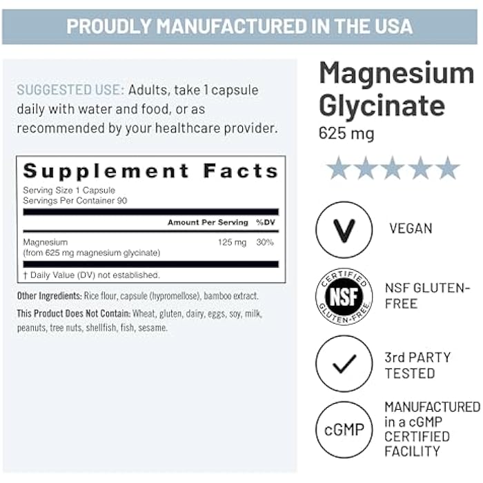 NatureWise Magnesium Glycinate 625 mg - High Absorption Chelated Magnesium Glycinate for Sleep, Relaxation, Muscle & Bones* - Gentle on Stomach, Vegan, Non-GMO - 90 Capsules[90-Day Supply] - Image 5