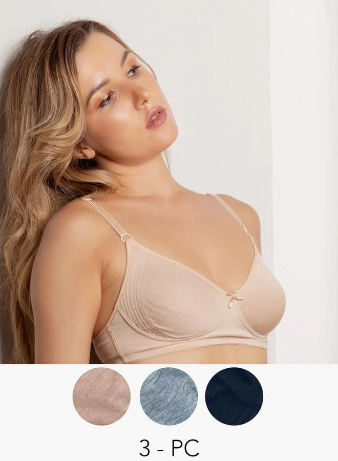 Aadaraya Set of 3 - Aadaraya Solid A-frame Bra with Hook and Eye Closure