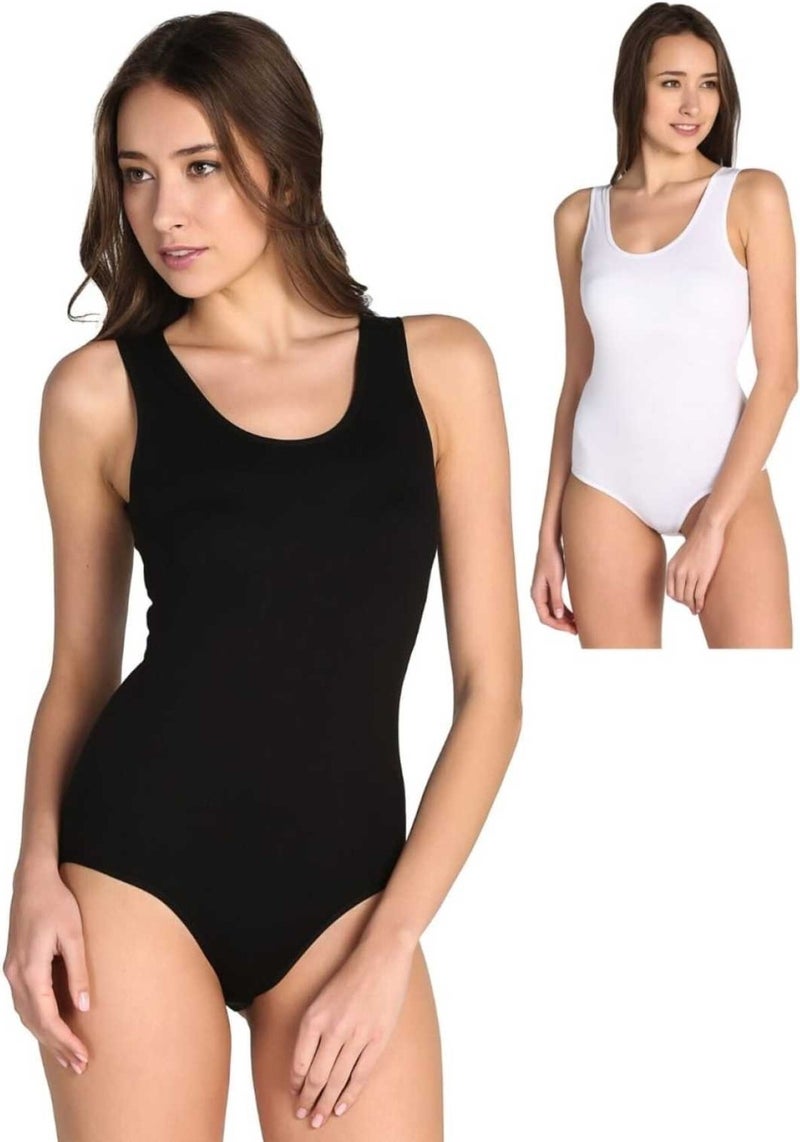 Tutku Women's 6" Mixed Color Thick Strap Cotton Lycra Hook and Snap Bodysuit 0149 