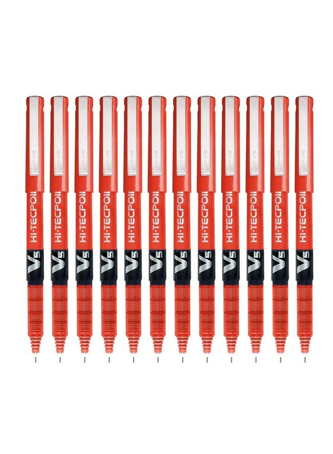 Pilot Hi-Tecpoint V5 0.5mm Extra Fine Point Pure Liquid Ink Roller Ball Pen | Red Ink, Pack Of 12 - Image 1