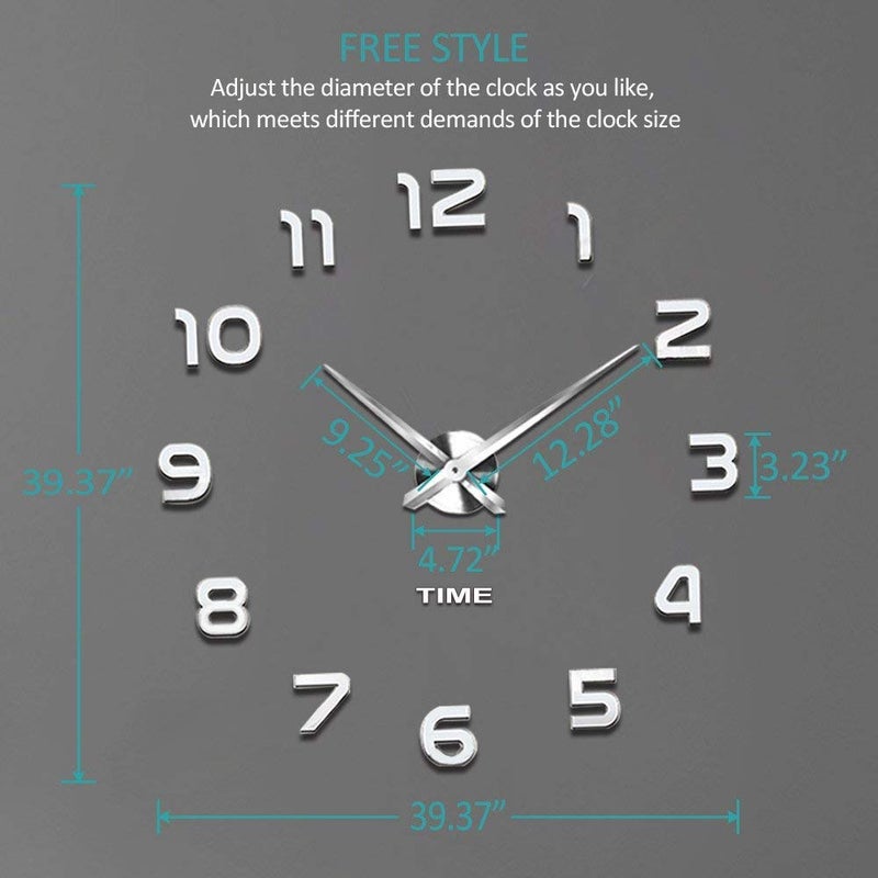 VANGOLD Frameless DIY Wall Clock 3D Mirror Wall Clock Large Mute Wall Stickers for Living Room Bedroom Home Decorations - Image 3