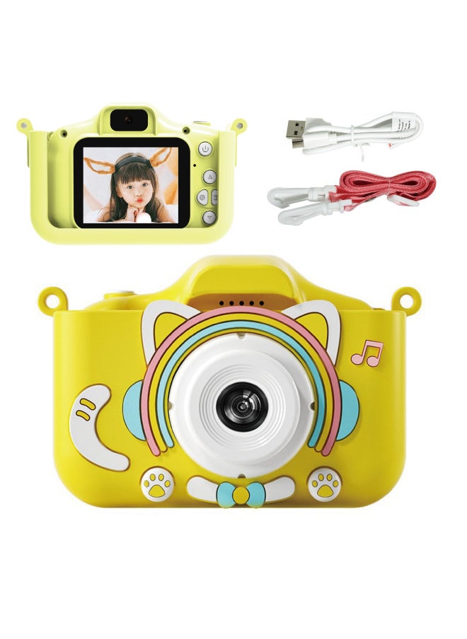 Kitty HD Cartoon Video Children Digital Camera Small SLR Dual Camera Mini Toy Camera-Color:Yellow Robot Cat (Configuration + High-definition Dual Camera) + 32g Memory Card + Exquisite Packaging  - Image 1