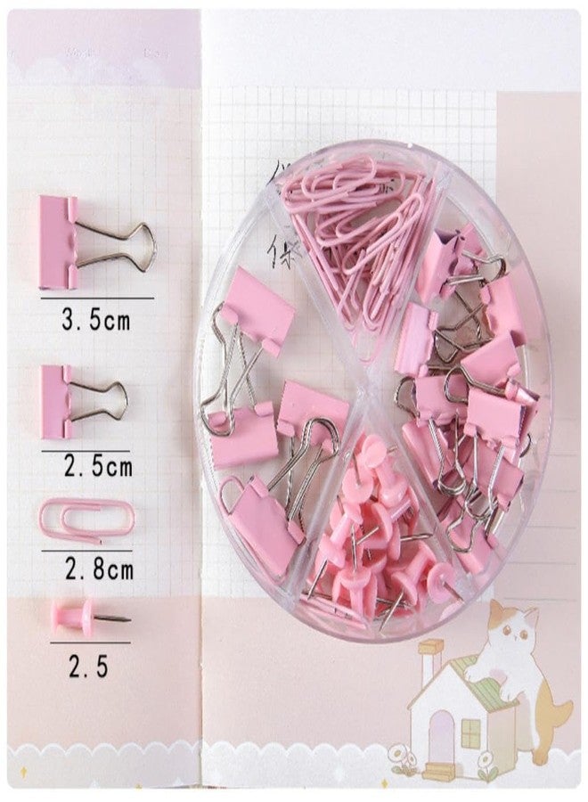 DCELLA Premium Combo of Stationery Essentials for Office & Home - Push Pins & Paper Clips Holder Set (72 Pcs) (Pink, Pack of 1) - Image 2