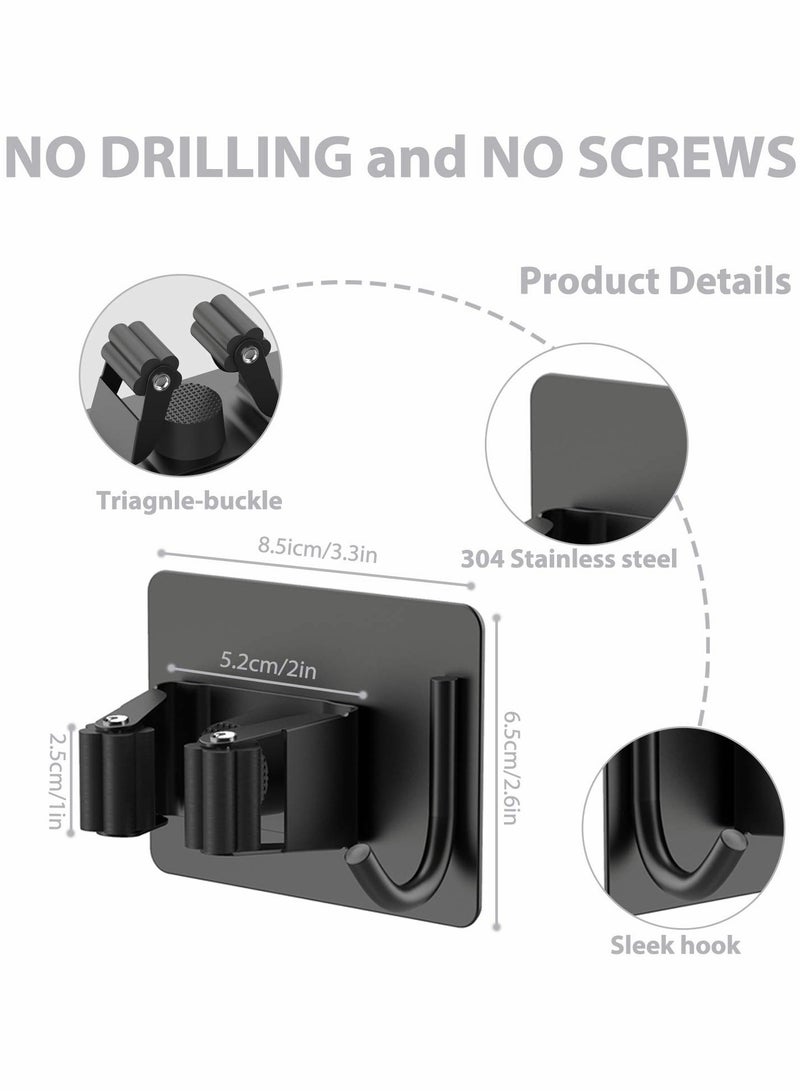 Suntown Mop Broom Holder, No Drilling Self-Adhesive Wall Mounted Storage Rack with Hook, Stainless Steel Multifunctional Hook for Bathroom Kitchen Garage Garden Tool (Black, 4 Pcs) - Image 5