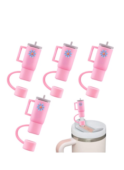 Reusable Silicone Straw Caps, 4PCS Colorful Drinking Straw Covers, Dust-Proof Mini Straw Tip Protectors, Tumbler Accessories for Easy Sipping
