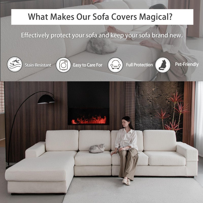OHSIO Couch Cushion Covers for Sectional Sofa, Stretch Soft Sofa Slipcovers Washable Wear-Resistant Universal Furniture Protector for Living Room(1 Piece Loveseat Cover, Ivory) - Image 5