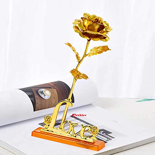 ARCHIES Gold Plated Rose with Soft Ribbon and Quality Box Packing Gifting for Mothers Day, Fathers Day, Daughters Day LOVEGRSE01 - Image 1