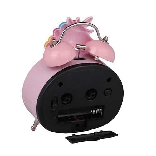 De'rons Twin Bell Analog Table Alarm Clock with Backlight for Heavy Sleepers Loud Alarm Clock for Students Funny Cute Cartoon Unicorn Shape Alarm Clock for Girls Kids Boys Bedroom 13.5 x 10 cm (Pink) - Image 3