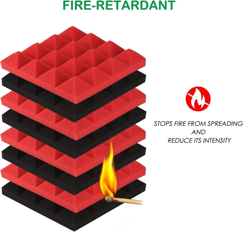 Imaginea Acoustic Foam | Pyramid Acoustic Sound Foam Panels For Studio Sound Absorbing Soundproofing Panels High Density Absorber For Wall, Decreasing Noise Echoes (1 X 1 Ft (PACK OF 18, BLACK & RED) - Image 4