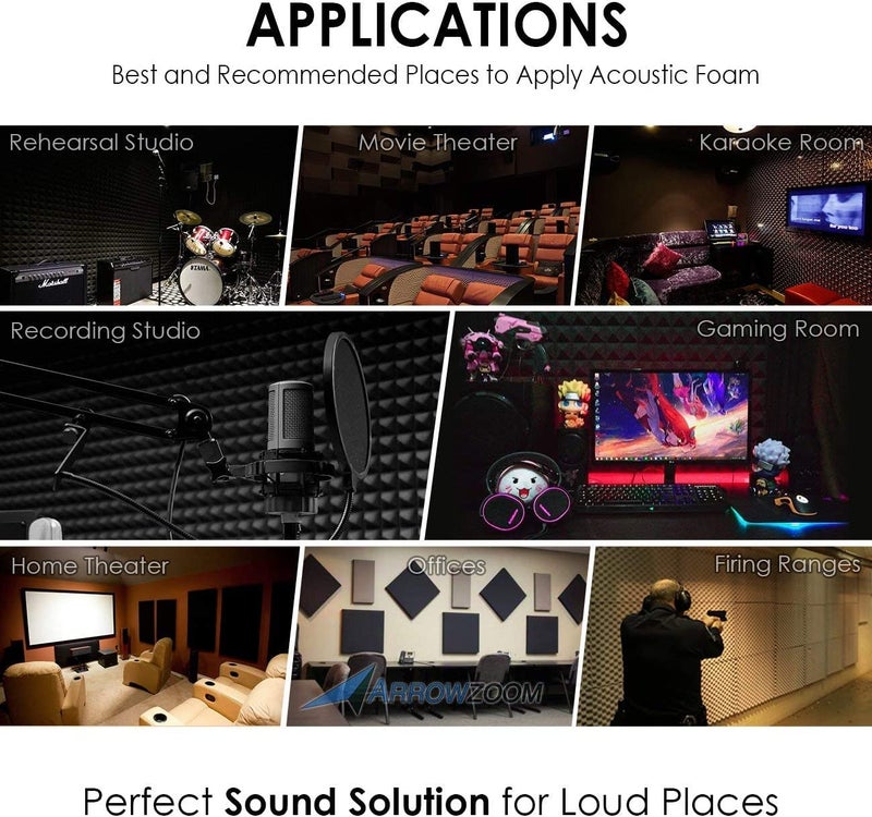 Imaginea Acoustic Foam | Pyramid Acoustic Sound Foam Panels For Studio Sound Absorbing Soundproofing Panels High Density Absorber For Wall, Decreasing Noise Echoes (1 X 1 Ft (PACK OF 18, BLACK & RED) - Image 5