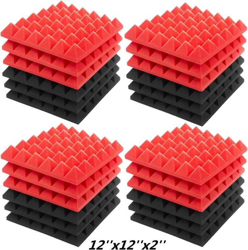 Imaginea Acoustic Foam | Pyramid Acoustic Sound Foam Panels For Studio Sound Absorbing Soundproofing Panels High Density Absorber For Wall, Decreasing Noise Echoes (1 X 1 Ft (PACK OF 18, BLACK & RED) - Image 3