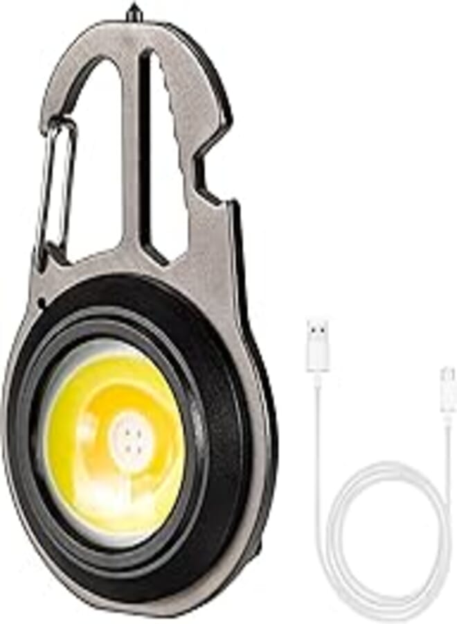 Augot COB Mini Flashlight, Keyring Torch Multifuction LED Flashlight 500 LM Small Keychain Light Rechargeable 6 Modes Portable Light with Bottle Opener Screwdriver for Camping Hiking Fishing Emergency
