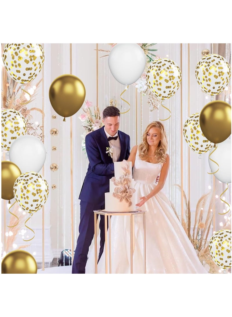 Home zone 60 pcs 12 inch Metallic Gold White Balloons with Confetti Balloons Metallic Gold White Party Balloons Decorations for Wedding Baby Shower - Image 5