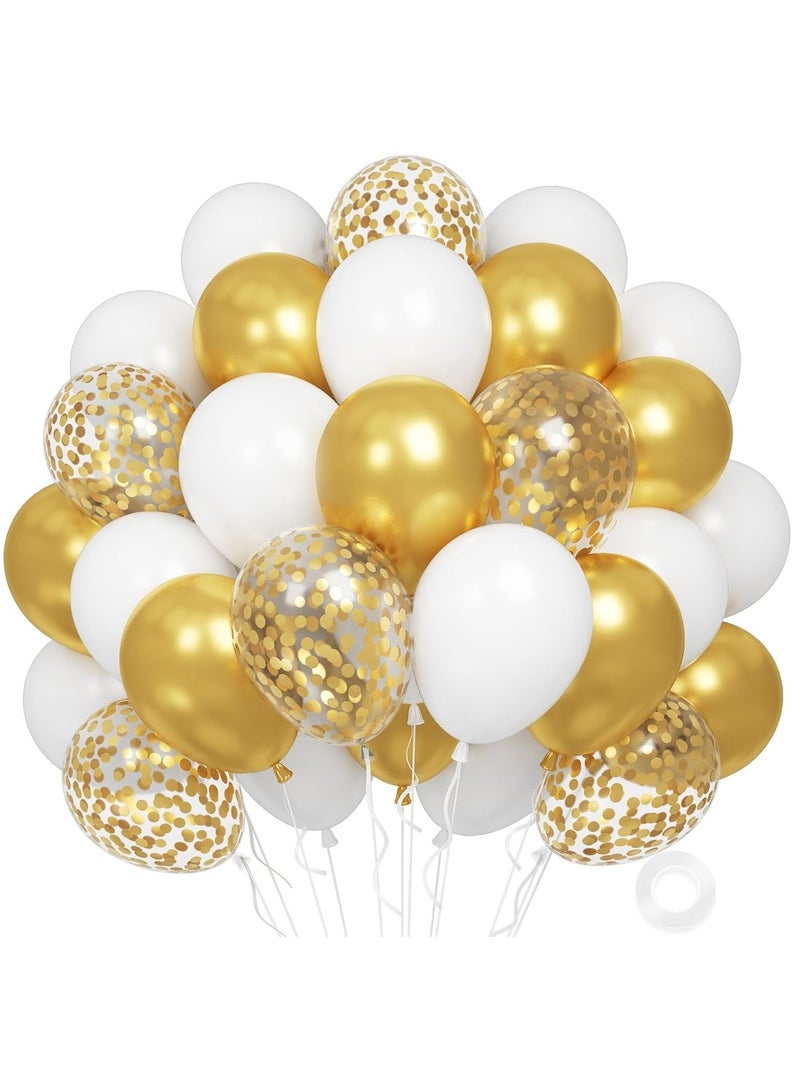 Home zone 60 pcs 12 inch Metallic Gold White Balloons with Confetti Balloons Metallic Gold White Party Balloons Decorations for Wedding Baby Shower - Image 1