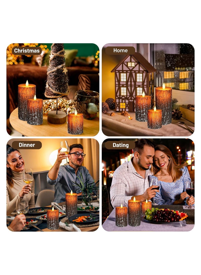 SYOSI Set of 3 Flameless Candles Lights  Pillar Pine Bark Effect Real Wax Flickering 3D Wick Electric Dimmable LED Decorative Candle Sets with Remote Timer for Christmas Winter Home Decor - Image 5