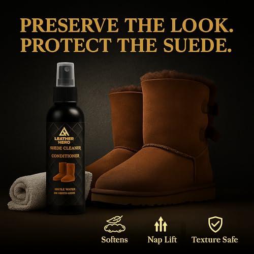 Leather Hero Suede & Sheepskin Cleaning Kit – Compatible with UGG Boots – Foam Cleaner & Conditioner, Water & Stain Protector, Deodorizer, Eraser, Brushes & Cloth – 7-Piece Complete Care Set - Image 4