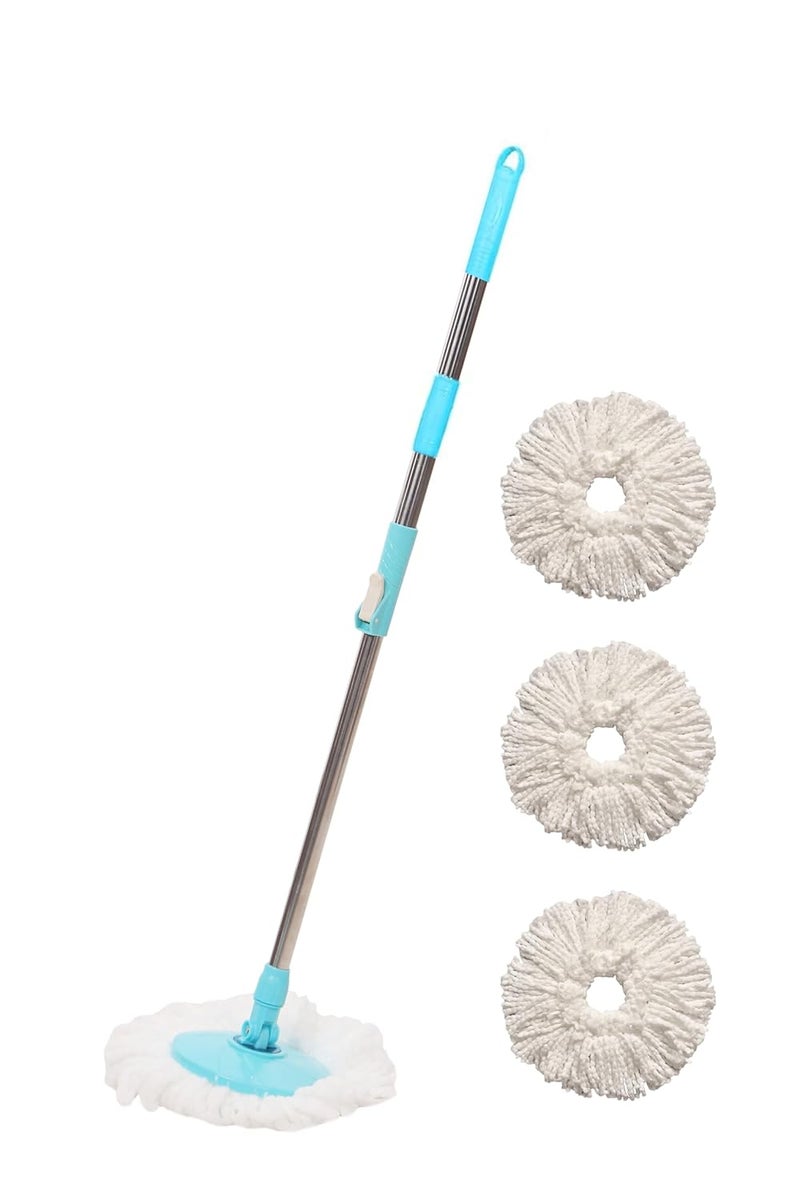 PRANAY'S KLEANUP Premium Spin Mop Rod Stickwith 360 Degree Rotating MopsHead 1 Stainless Steel Rod Stickwith 3 Microfiber Refill WetDry Mop Mops Rod Stick Mops Mop Rod Stick Mop Rod - Image 1