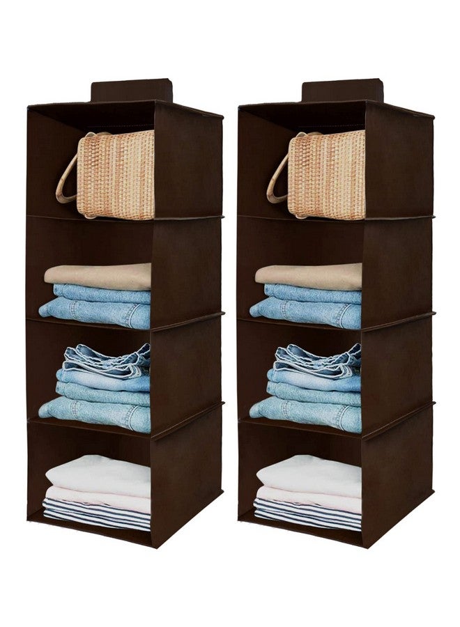Kuber Industries Fabric Non Woven Foldable 4 Shelf Closet Hanging Organizer,Wardrobe Organizer, Pack of 2 (Brown)-Hs40Kubmart23988 - Image 1