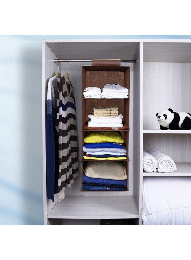 Kuber Industries Fabric Non Woven Foldable 4 Shelf Closet Hanging Organizer,Wardrobe Organizer, Pack of 2 (Brown)-Hs40Kubmart23988 - Image 4