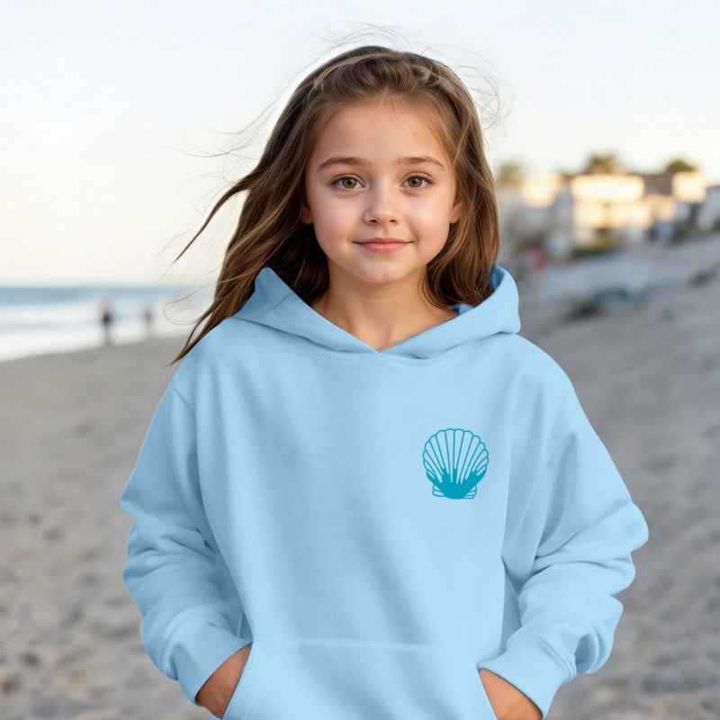 Lubpow Cute Pink Hoodie Kids Girls Aesthetic Preppy Hibiscus Flower Puff Hoodies Kawaii Hawaii Palm Beach Graphic Pullover(Sky Blue,160) - Image 3