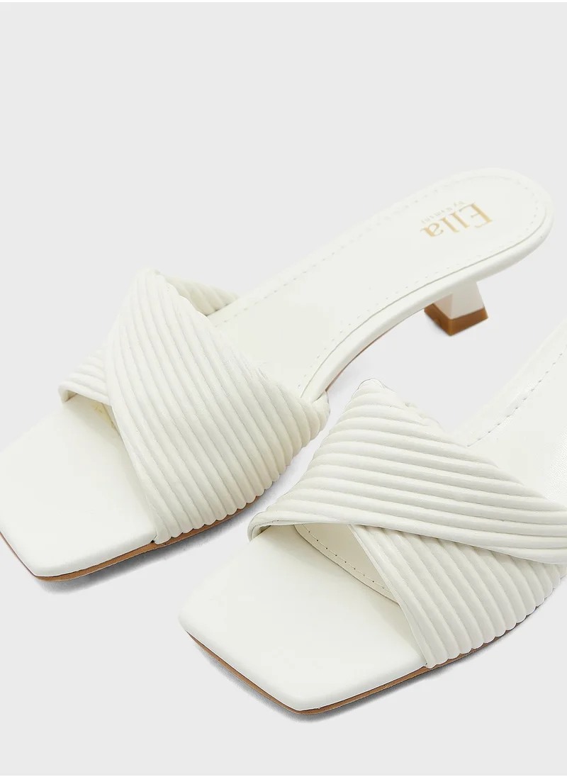 ELLA Ribbed Effect Square Toe Mule Sandal