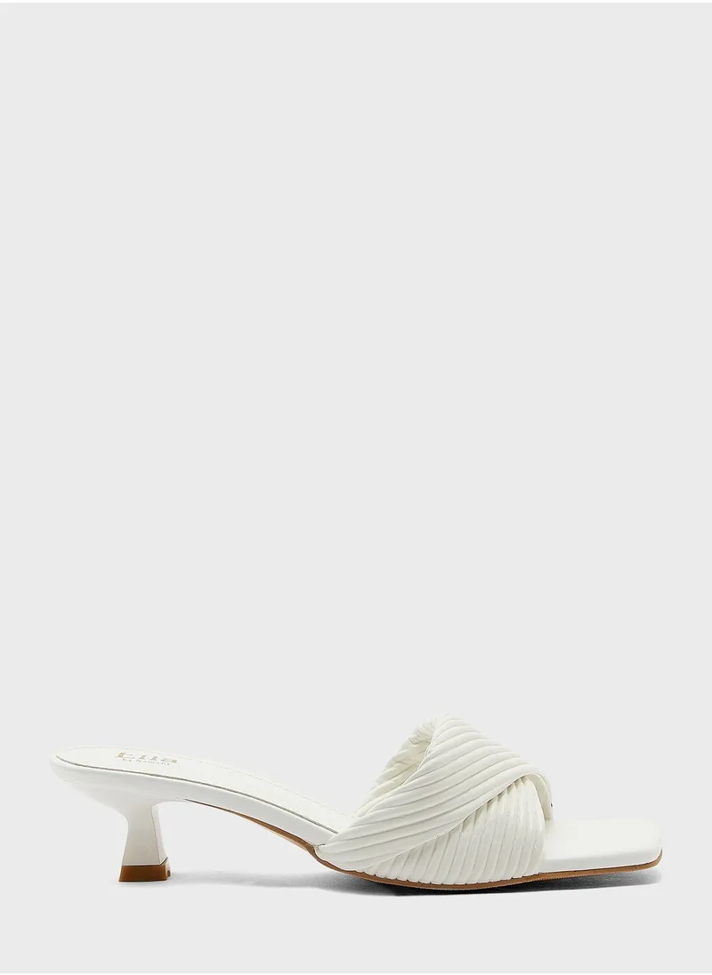 ELLA Ribbed Effect Square Toe Mule Sandal