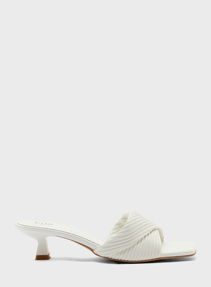 ELLA Ribbed Effect Square Toe Mule Sandal - Image 1