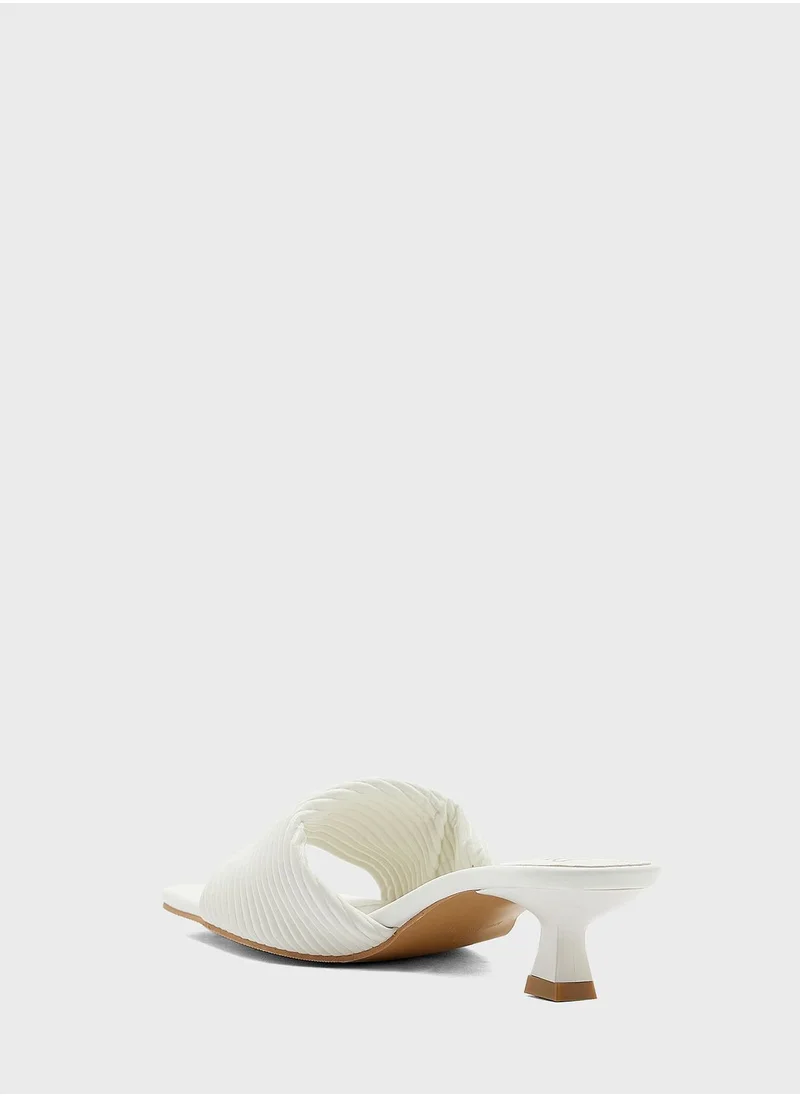 ELLA Ribbed Effect Square Toe Mule Sandal