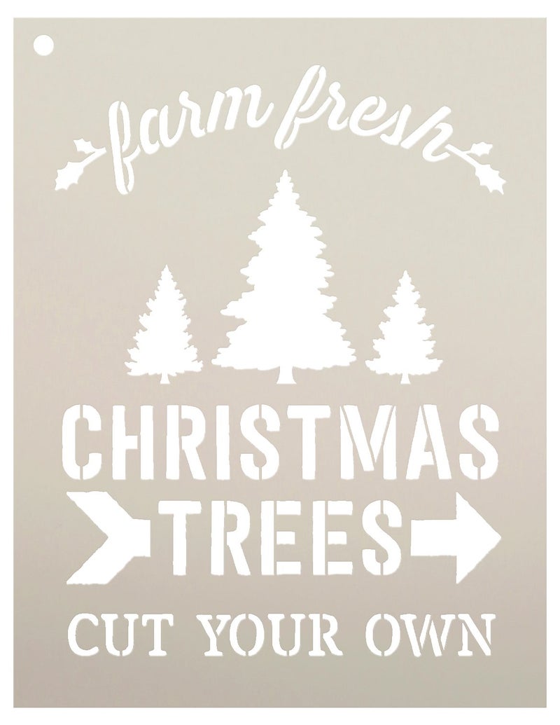 Studio R 12 Farm Fresh Christmas Trees by StudioR12 | Winter Farm Word Stencil - Reusable Mylar Template | Painting, Chalk, Mixed Media | Use for Wall Art, DIY Home Decor - CHOOSE SIZE (9" x 11") - Image 1