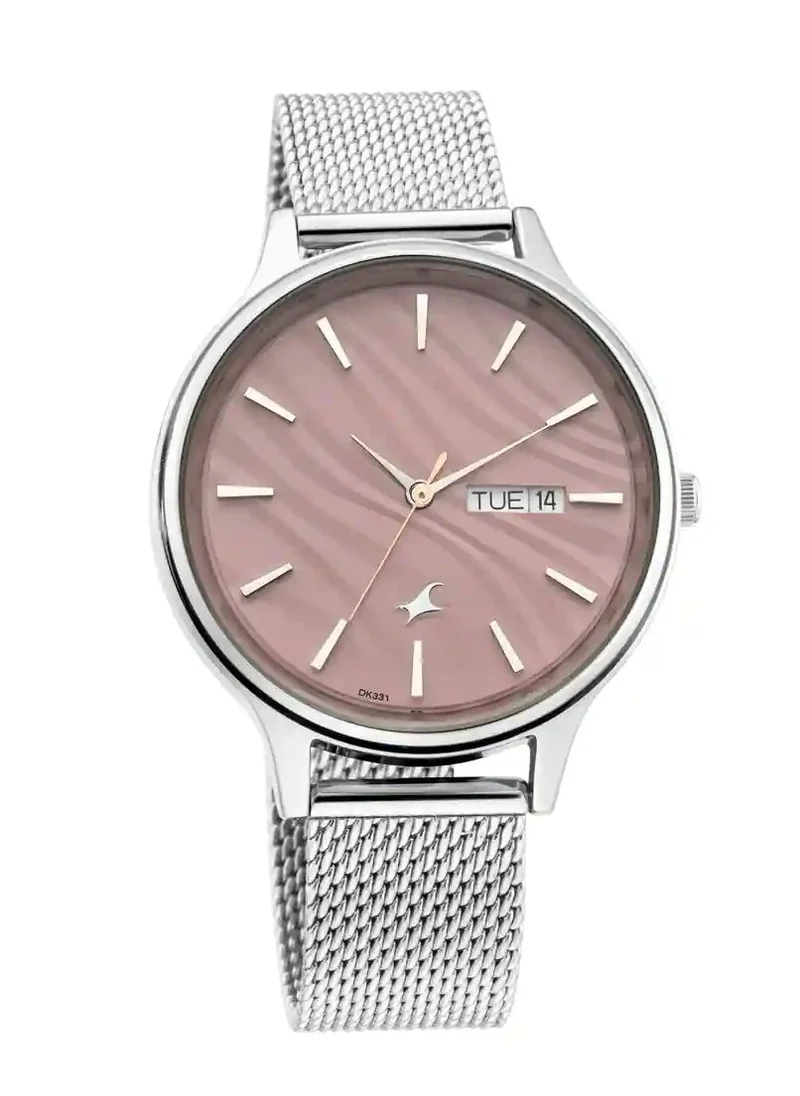 فاستراك Fastrack Ruffles Quartz Analog with Day and Date Pink Dial Stainless Steel Strap Watch for Girls