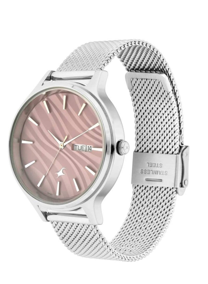 Fastrack Ruffles Quartz Analog with Day and Date Pink Dial Stainless Steel Strap Watch for Girls - Image 2
