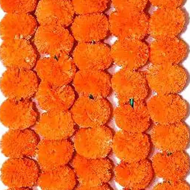 Daytoday Genda Phool Artificial Genda Phool Marigold Fluffy Long Wedding Festivals Durga Pooja DiwaliHandcraft Plastic Rakshabandhan Special Occasion 5 Feet Inauguration Temple Pack of 12 String - Image 3