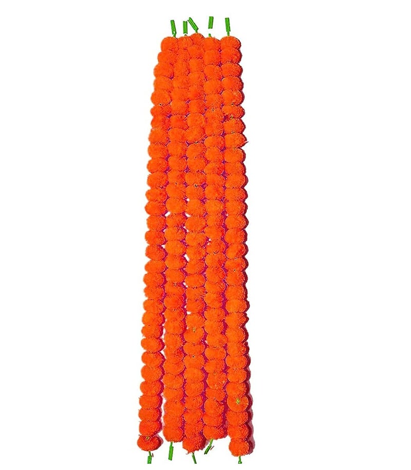 Daytoday Genda Phool Artificial Genda Phool Marigold Fluffy Long Wedding Festivals Durga Pooja DiwaliHandcraft Plastic Rakshabandhan Special Occasion 5 Feet Inauguration Temple Pack of 12 String - Image 4
