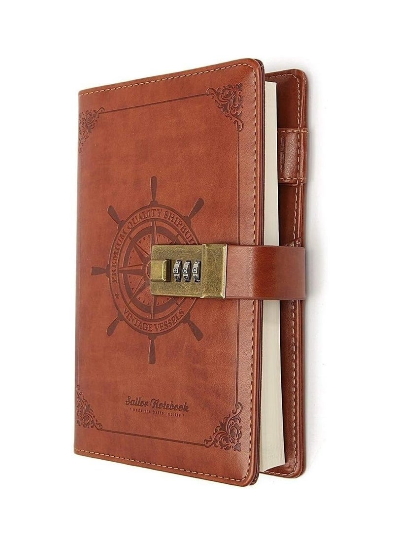 Vintage-Style Lockable Diary, Unisex, Replaceable Inner Pages, Leather Cover, B6 Size, Comes with Gift Box, 5.5 X 7.8 Inches, Sailor Brown For School, Travel, Business, Work, And Family Writing - Image 2