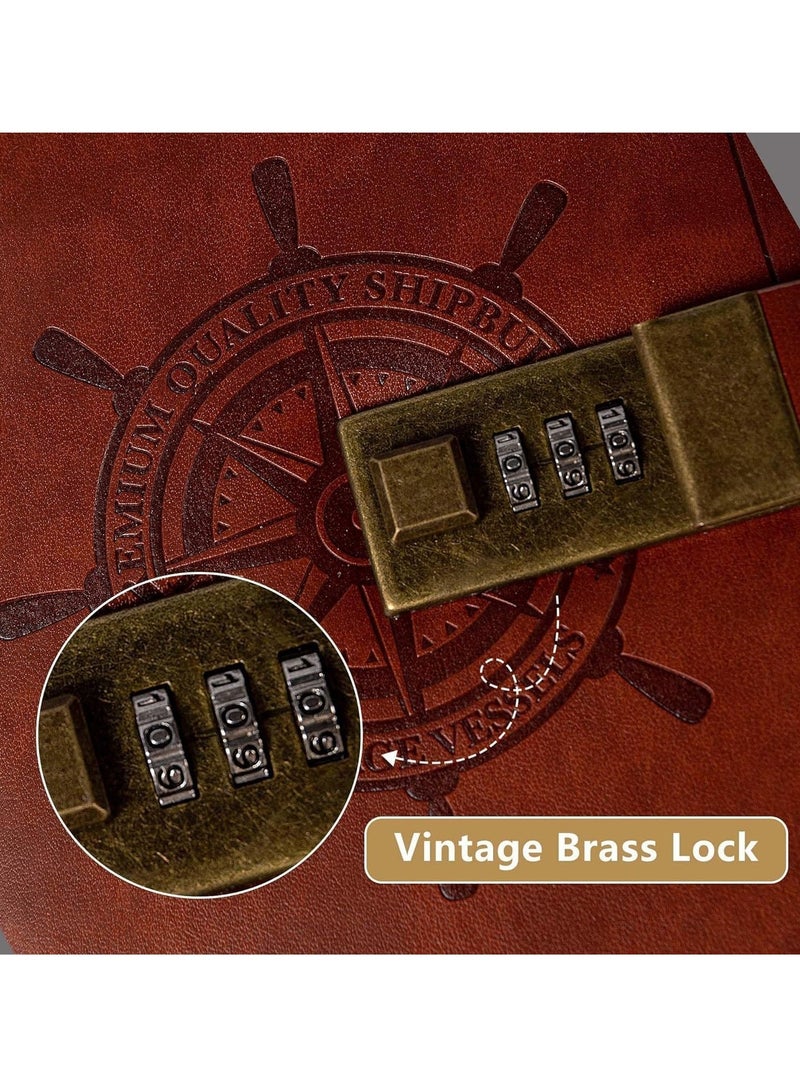 Vintage-Style Lockable Diary, Unisex, Replaceable Inner Pages, Leather Cover, B6 Size, Comes with Gift Box, 5.5 X 7.8 Inches, Sailor Brown For School, Travel, Business, Work, And Family Writing - Image 5