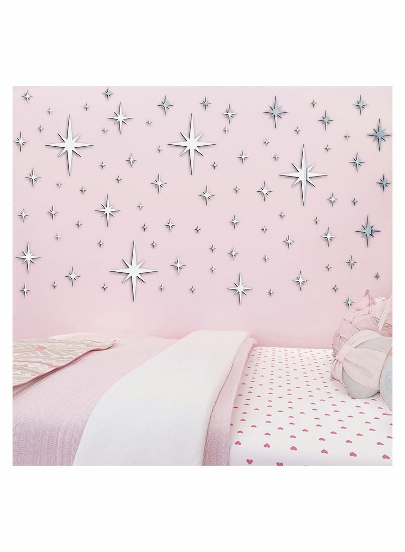 82 Pieces Removable Mirror Wall Stickers 3D Acrylic Decal for Home Livingroom Bedroom Decor Silver Star - Image 3