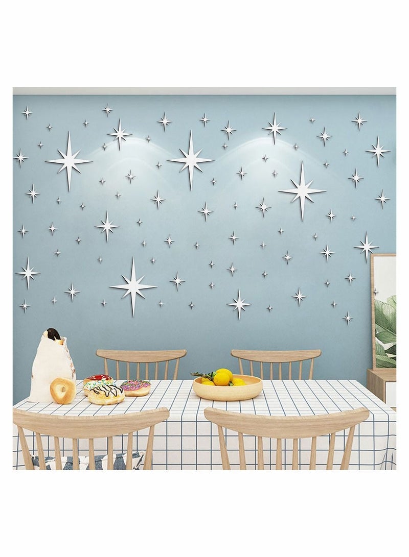 82 Pieces Removable Mirror Wall Stickers 3D Acrylic Decal for Home Livingroom Bedroom Decor Silver Star - Image 4