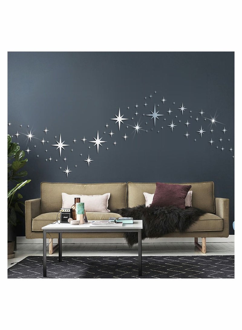 82 Pieces Removable Mirror Wall Stickers 3D Acrylic Decal for Home Livingroom Bedroom Decor Silver Star - Image 5